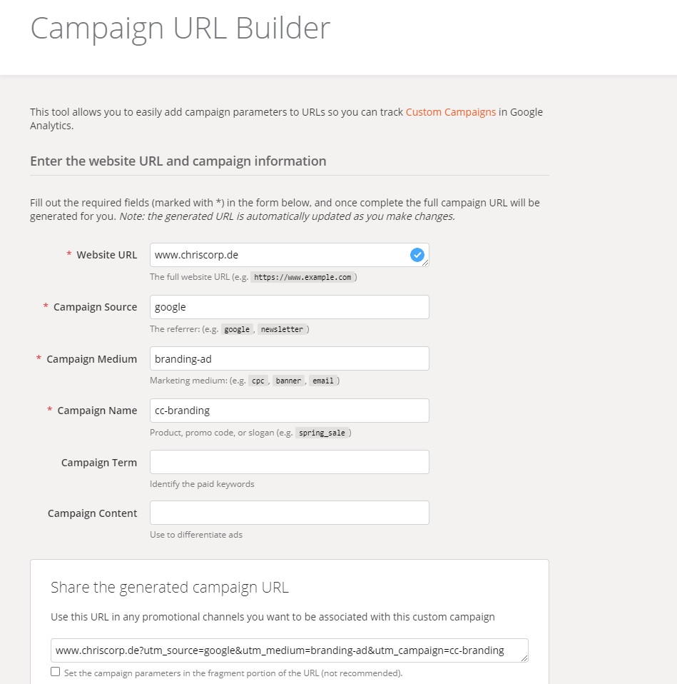 UTM-Parameter URL Campaign Builder chriscorp online marketing